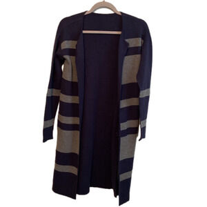 Athleta Blue & Gray Striped Reversible Tunic Sweater Wrap Pockets Cotton Blend